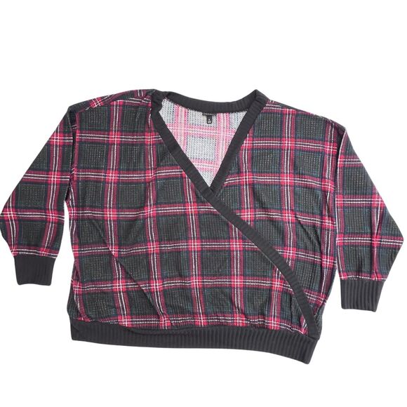 Torrid Faux Wrap Women 4X Red Plaid Casual Cozy Vintage Inspired Ribbed Cuffs - Picture 5 of 7